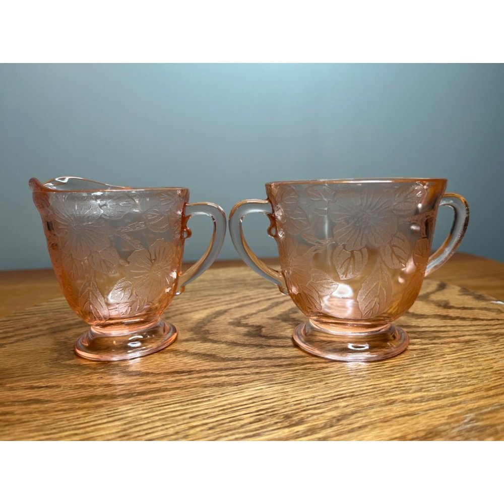 Vintage Dogwood Pink by MacBeth-Evans, Footed Creamer and Sugar Bowl